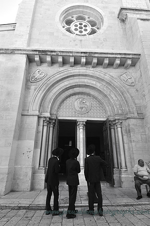 Ultra Orthodox Youths take an interest in Lutheran Church of the Redeemer, Jerusalem